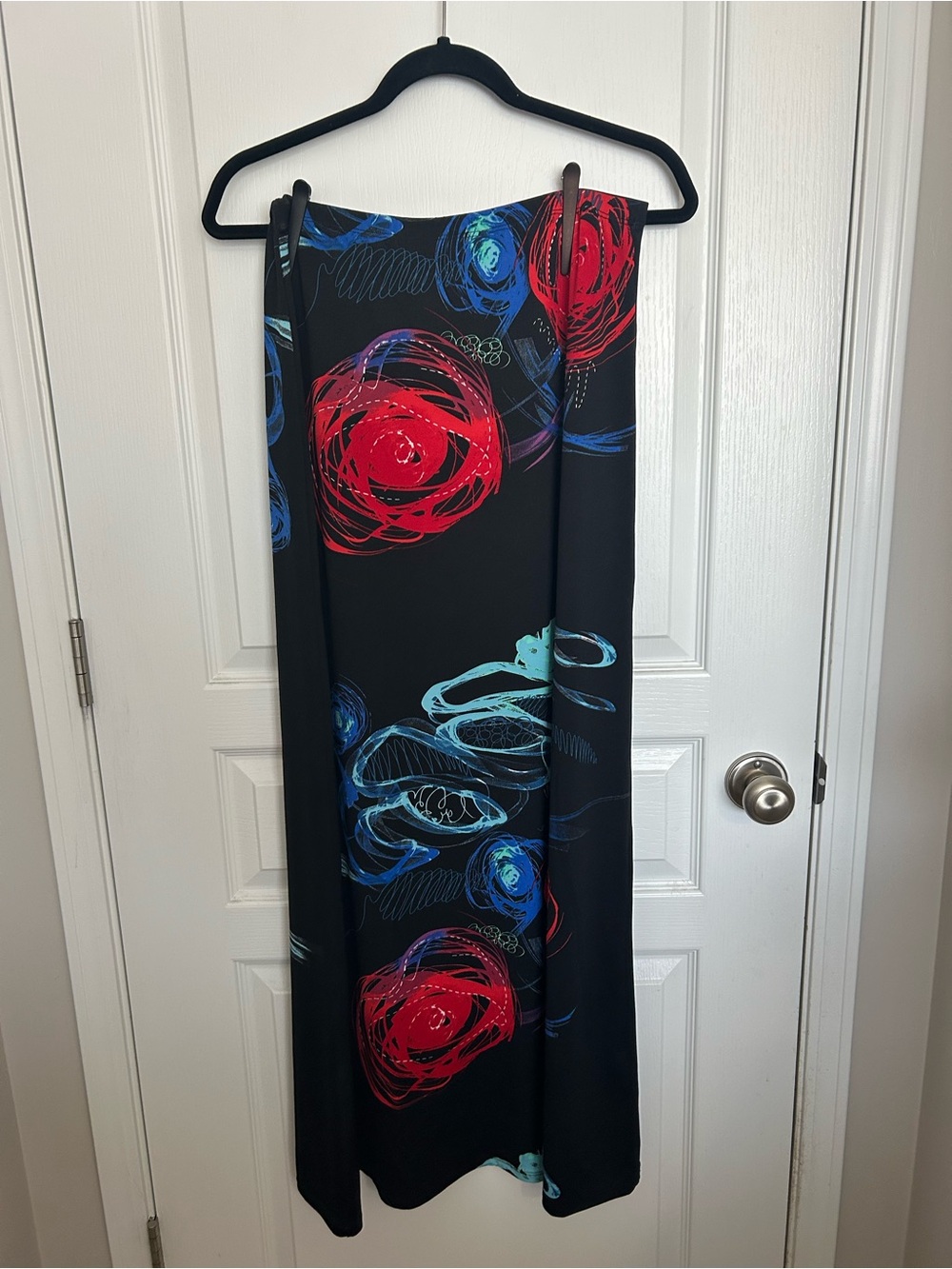 Gitane Black Maxi Skirt with Red and Blue Abstract Floral Print